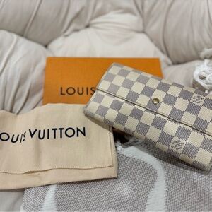 Authentic Louis Vuitton Damier Azur Checkered Long Wallet in Cream